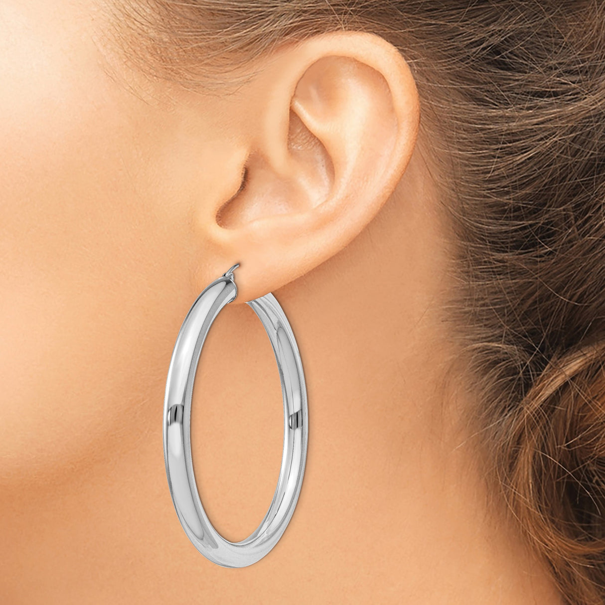 Sterling Silver Hoop Earrings, Large Rounded Tube Design with High Polish Finish, Lightweight Everyday Style
