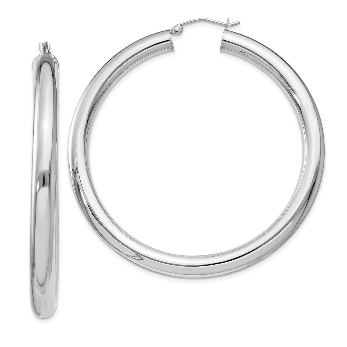 Sterling Silver Hoop Earrings, Large Rounded Tube Design with High Polish Finish, Lightweight Everyday Style