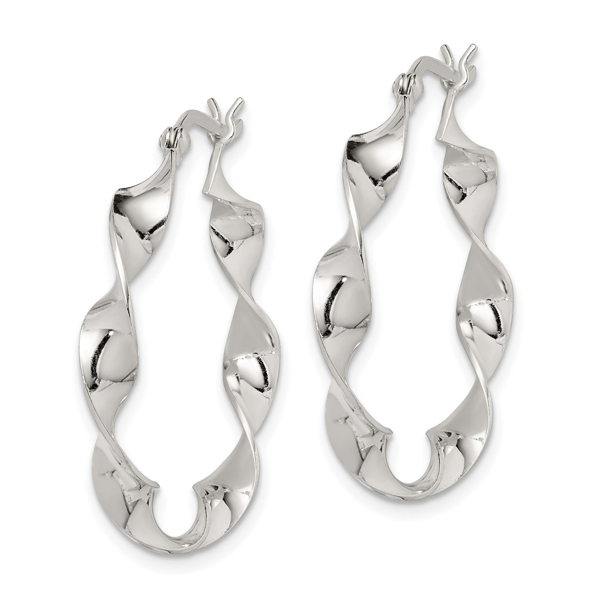 Sterling Silver Twisted Hoop Earrings with Open Loop Wave Design, Modern Minimalist Style