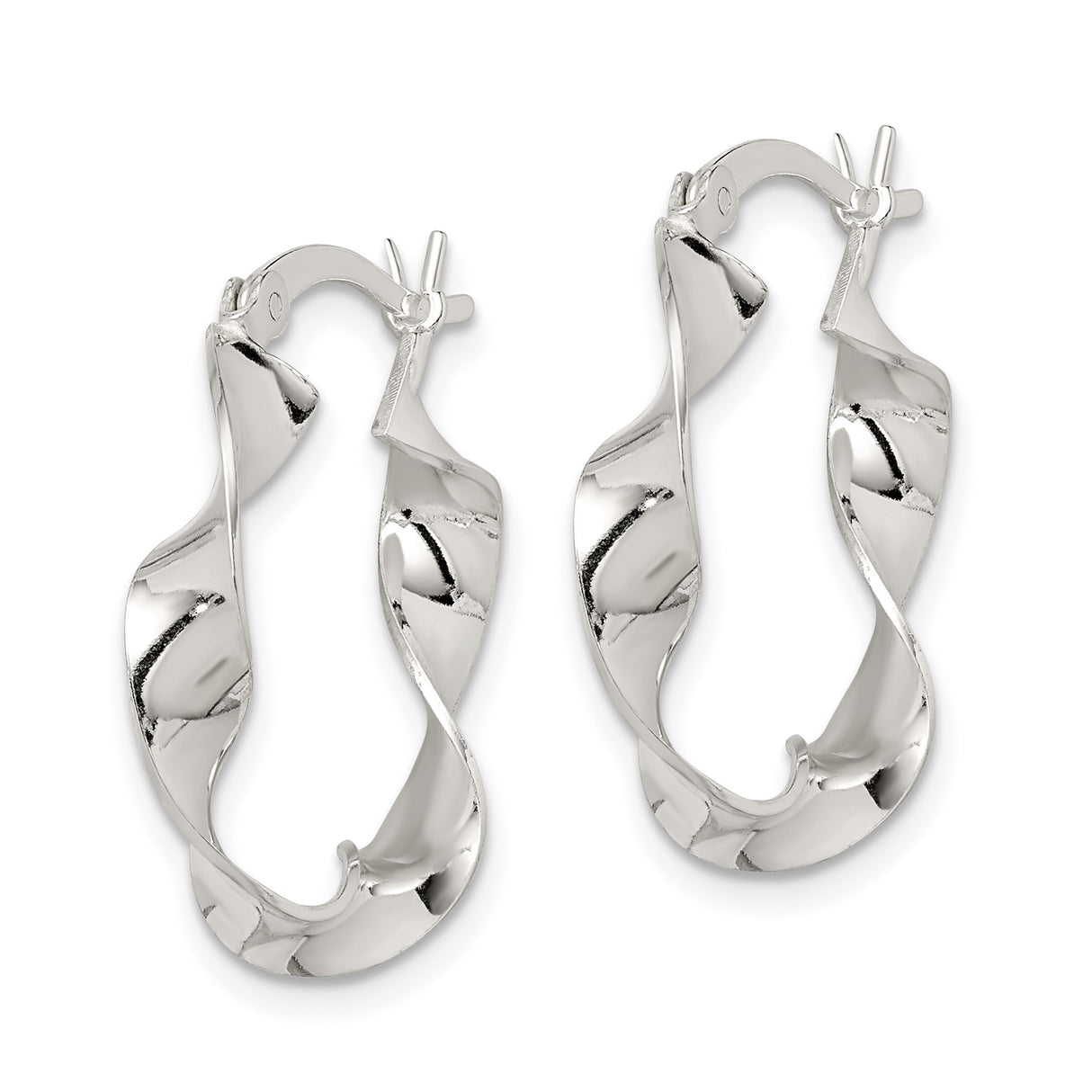 Sterling Silver Twisted Hoop Earrings, Rhodium Finish, Polished Lightweight Design for Women