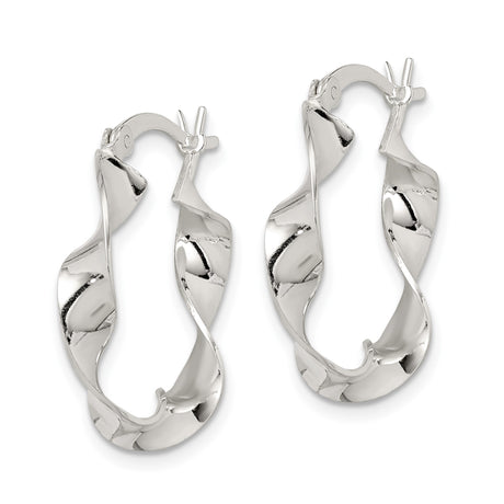 Sterling Silver Twisted Hoop Earrings, Rhodium Finish, Polished Lightweight Design for Women