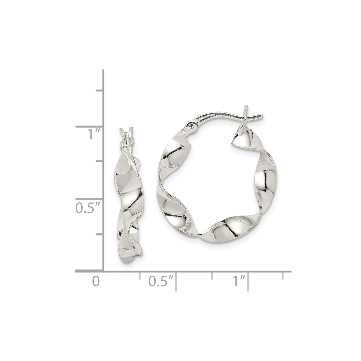 Sterling Silver Twisted Hoop Earrings, Rhodium Finish, Polished Lightweight Design for Women