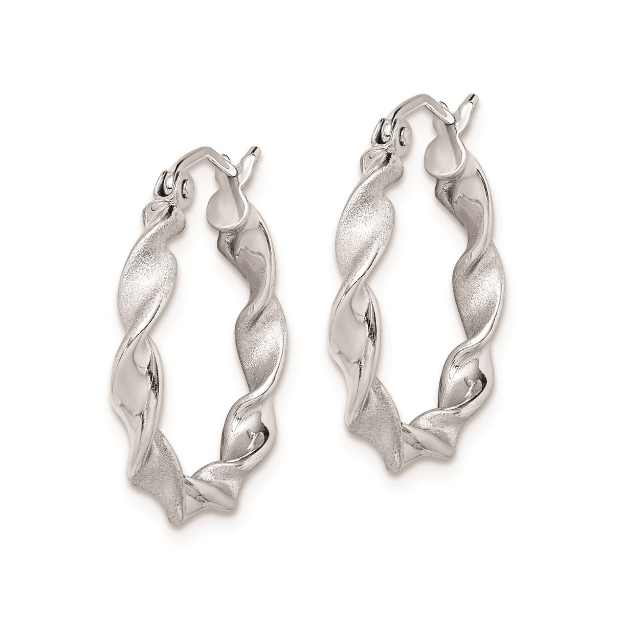 Sterling Silver Hoop Earrings with Twisted Spiral Design, Polished and Satin Finish