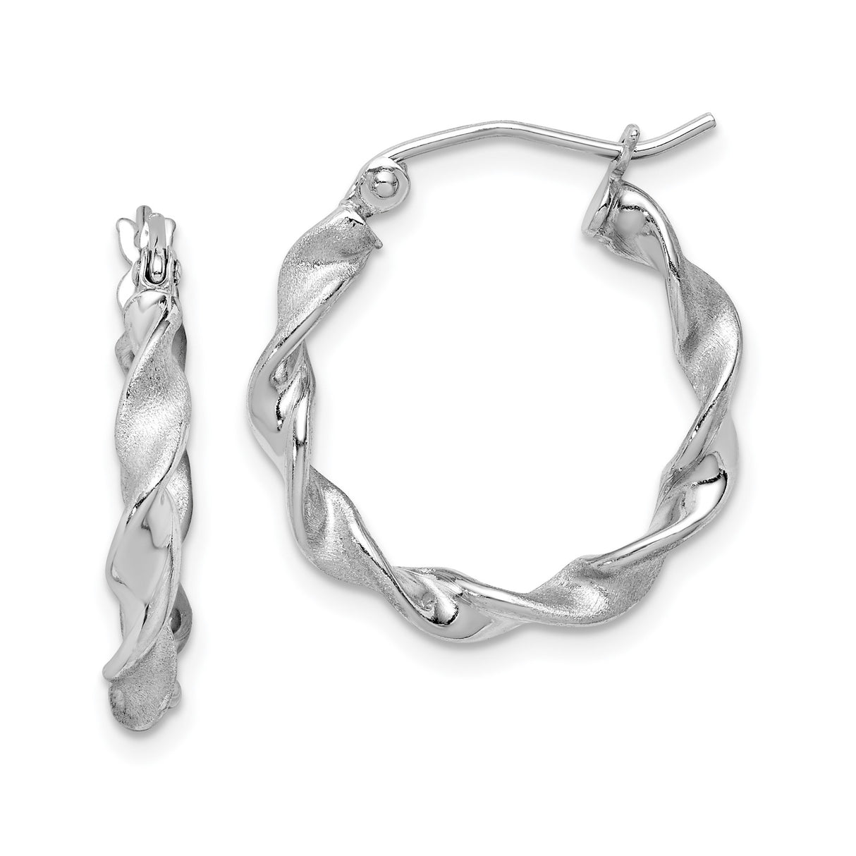 Sterling Silver Hoop Earrings with Twisted Spiral Design, Polished and Satin Finish