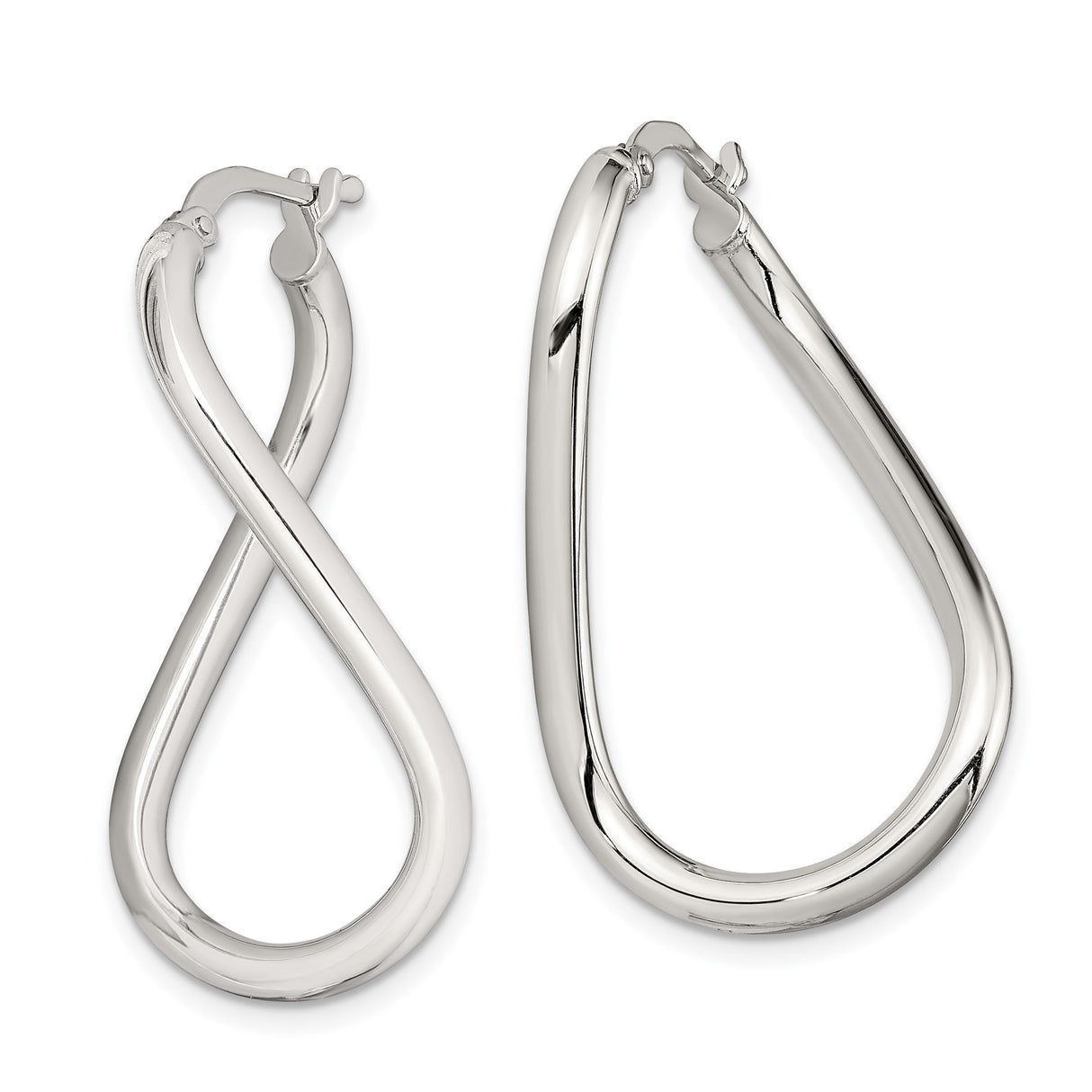 Sterling Silver Twisted Teardrop Hoop Earrings, High Polish Minimalist Design for Women