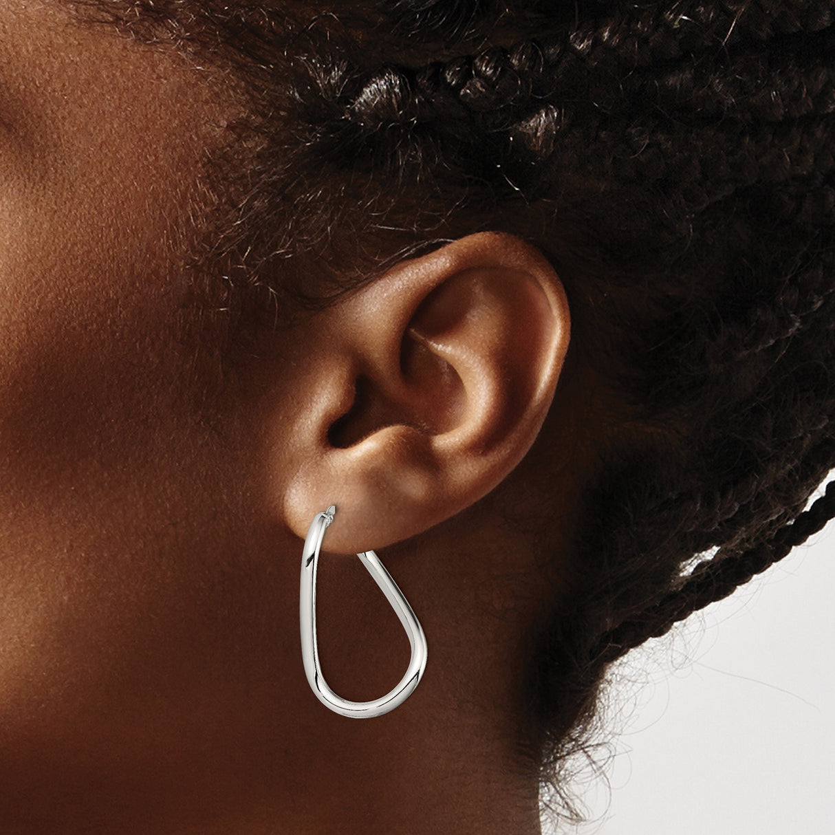 Sterling Silver Twisted Teardrop Hoop Earrings, High Polish Minimalist Design for Women