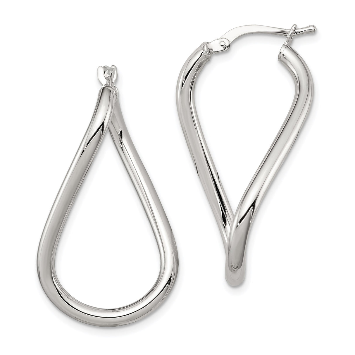 Sterling Silver Twisted Teardrop Hoop Earrings, High Polish Minimalist Design for Women