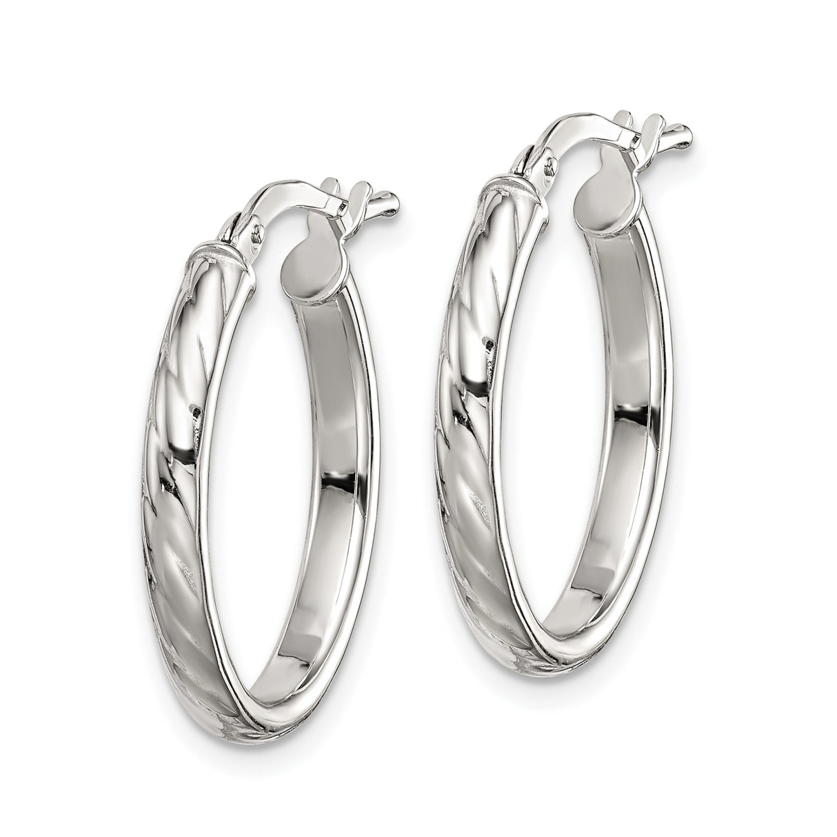 Sterling Silver Oval Hoop Earrings with Twisted Design and Polished Finish for Women