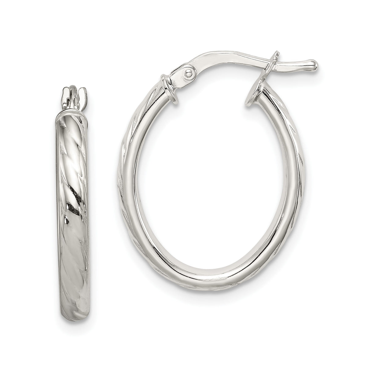 Sterling Silver Oval Hoop Earrings with Twisted Design and Polished Finish for Women