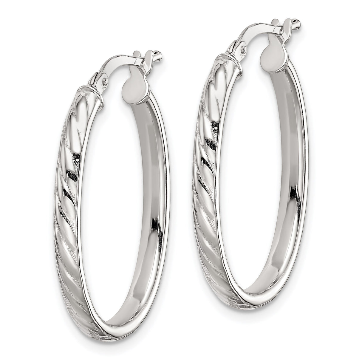 Sterling Silver Oval Hoop Earrings with Twisted Rope Design and Polished Finish