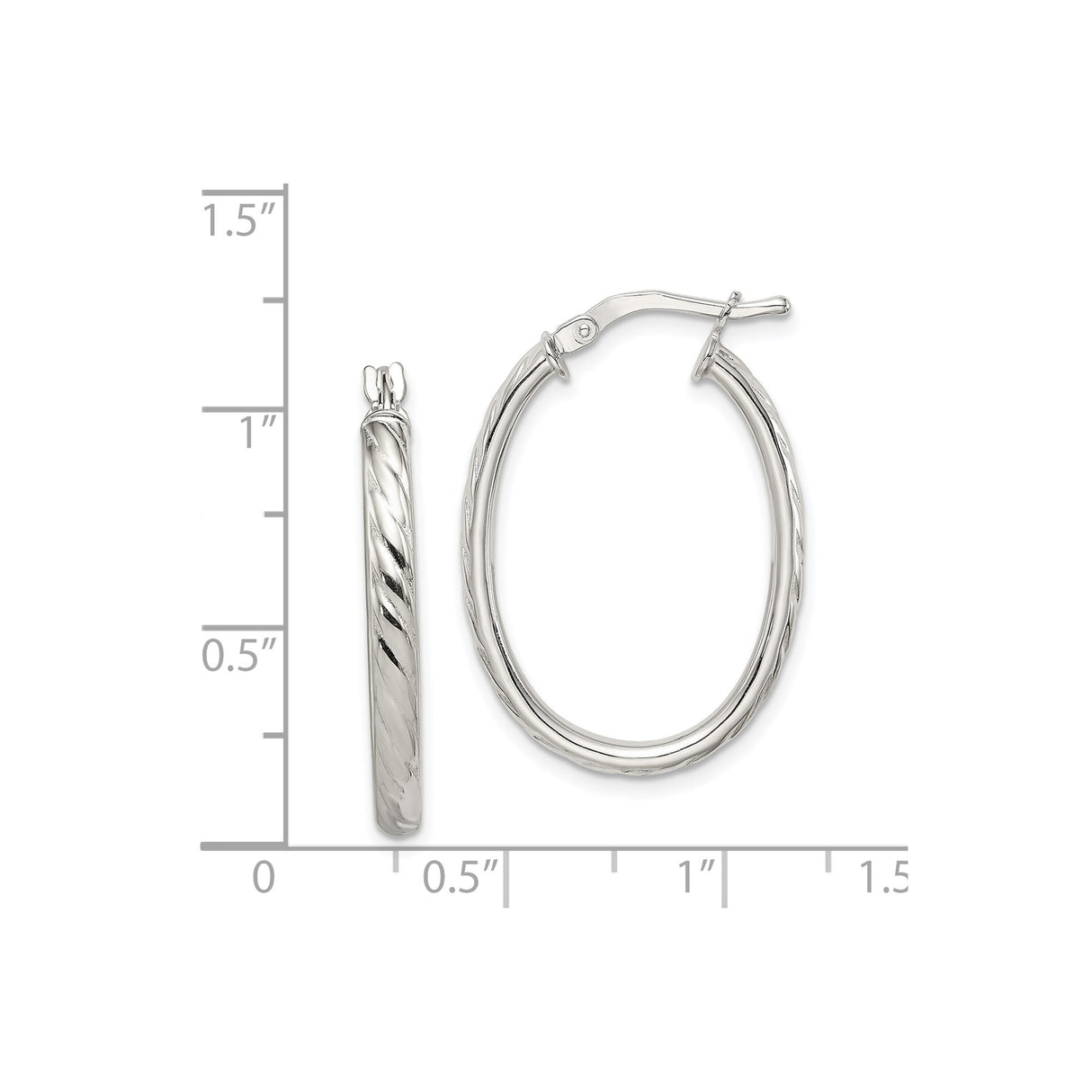 Sterling Silver Oval Hoop Earrings with Twisted Rope Design and Polished Finish