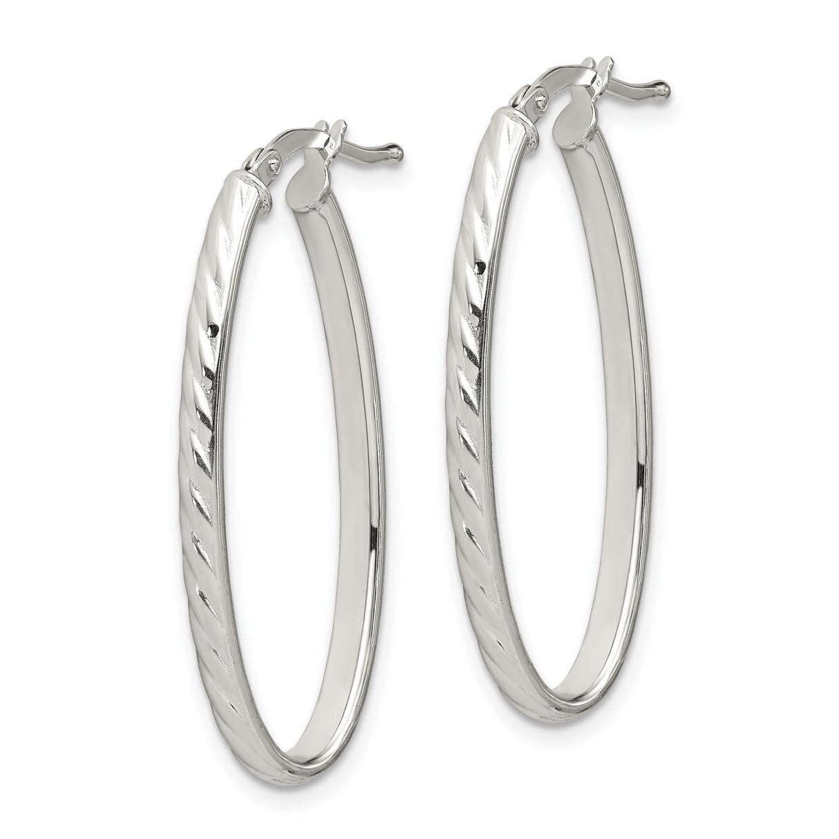 Sterling Silver Oval Hoop Earrings with Polished Twisted Design
