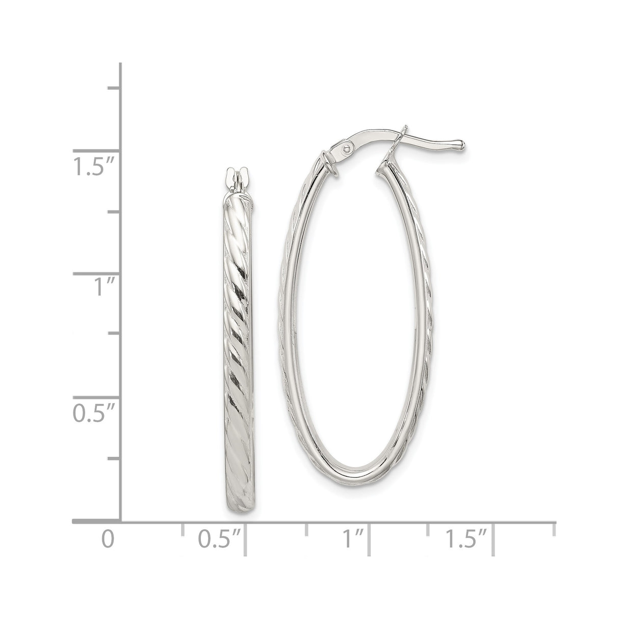 Sterling Silver Oval Hoop Earrings with Polished Twisted Design