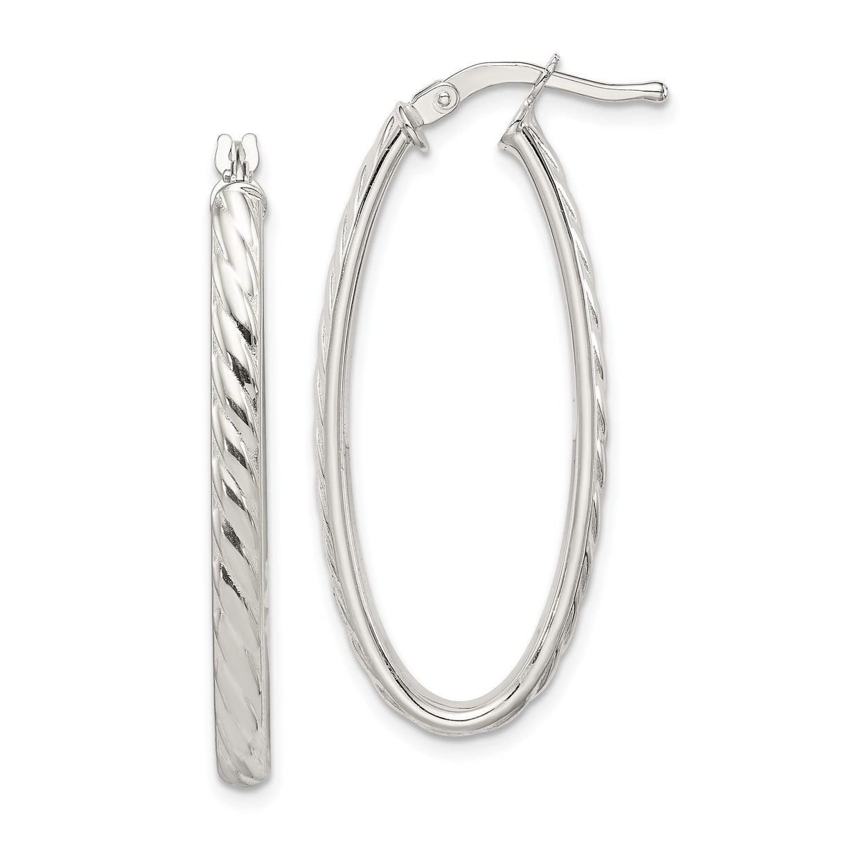 Sterling Silver Oval Hoop Earrings with Polished Twisted Design