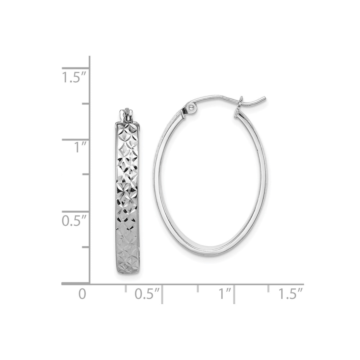 Sterling Silver Oval Hoop Earrings with Diamond Cut Textured Design for Women