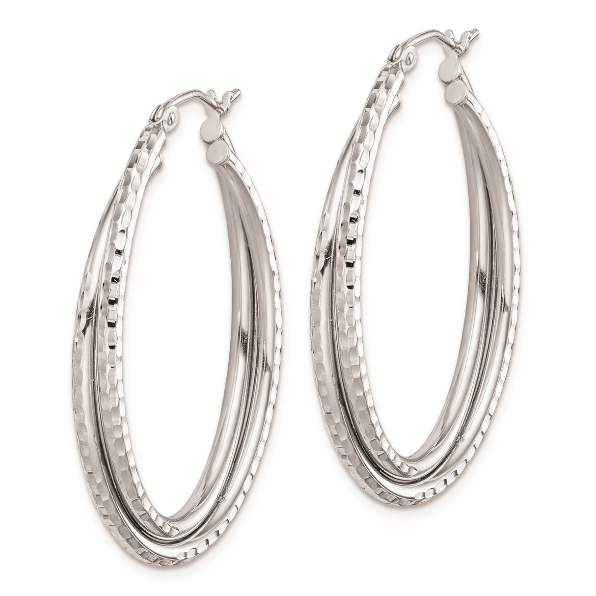 Sterling Silver Triple Layered Oval Hoop Earrings with Hammered and Polished Finish