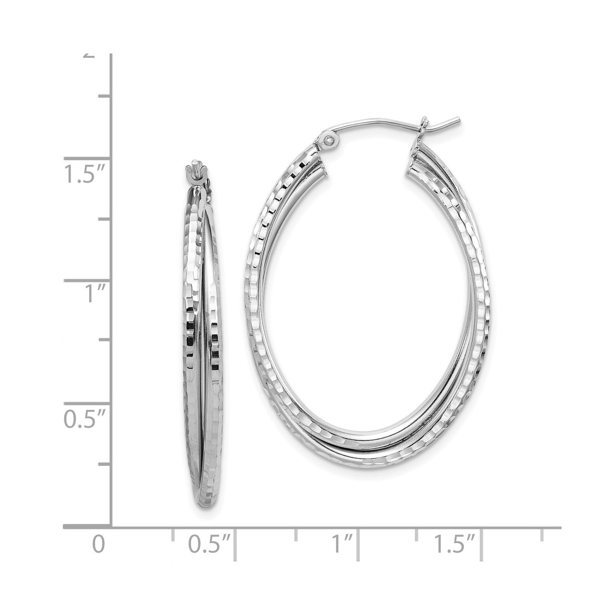 Sterling Silver Triple Layered Oval Hoop Earrings with Hammered and Polished Finish