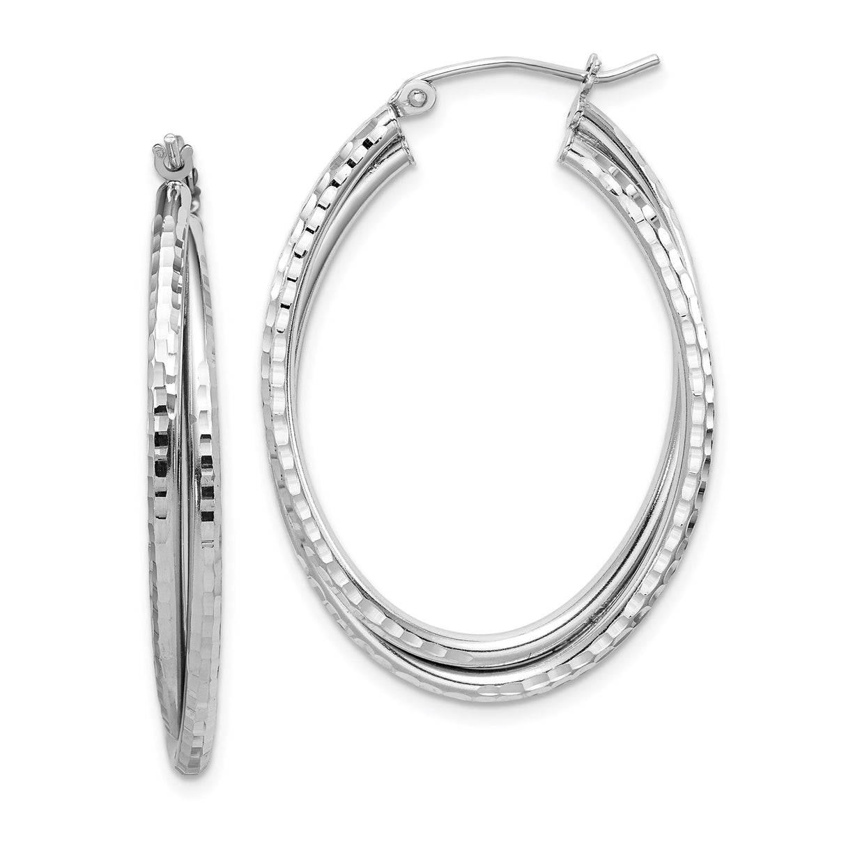 Sterling Silver Triple Layered Oval Hoop Earrings with Hammered and Polished Finish