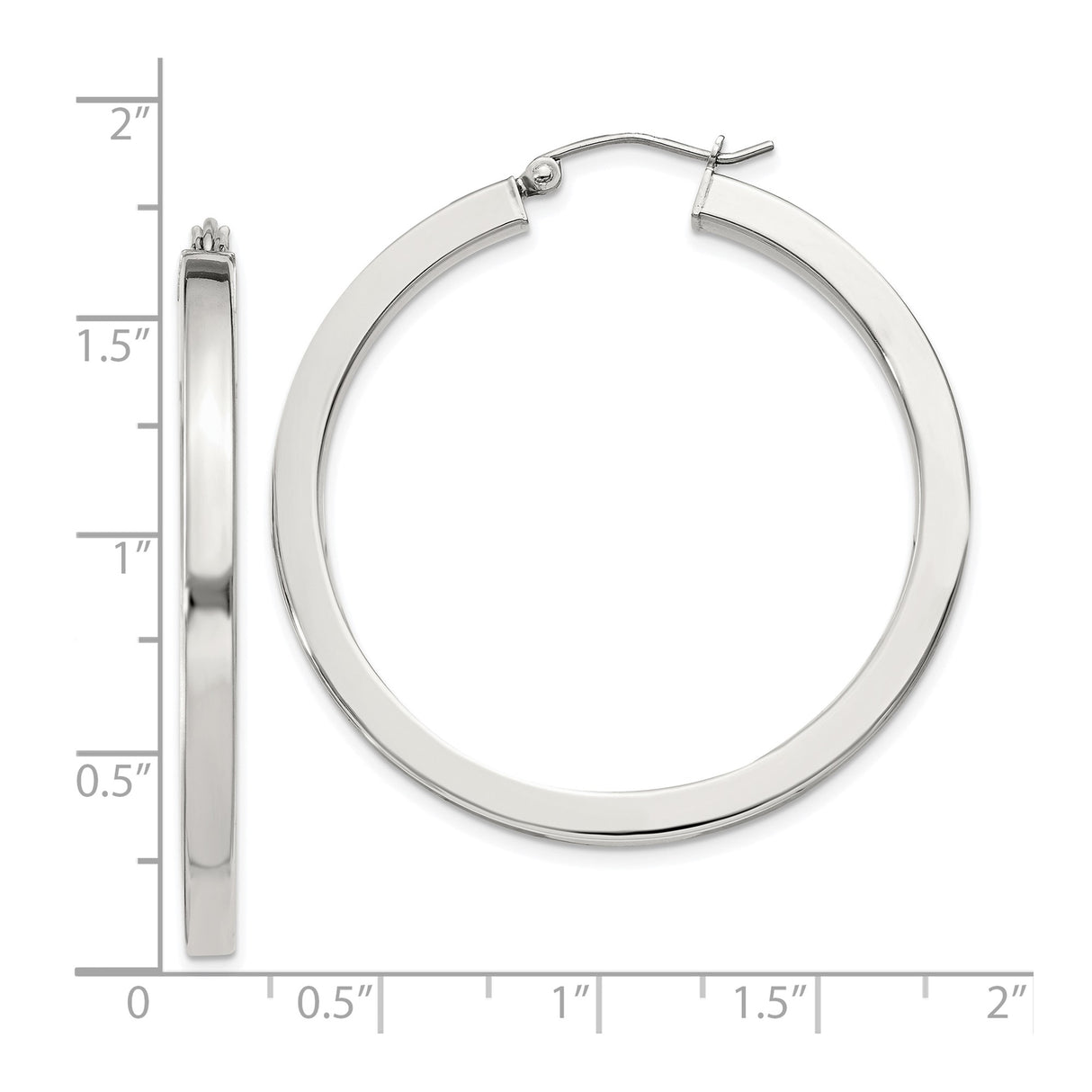 Sterling Silver Flat Hoop Earrings, Latch-Back Closure, High-Polish Minimalist Design