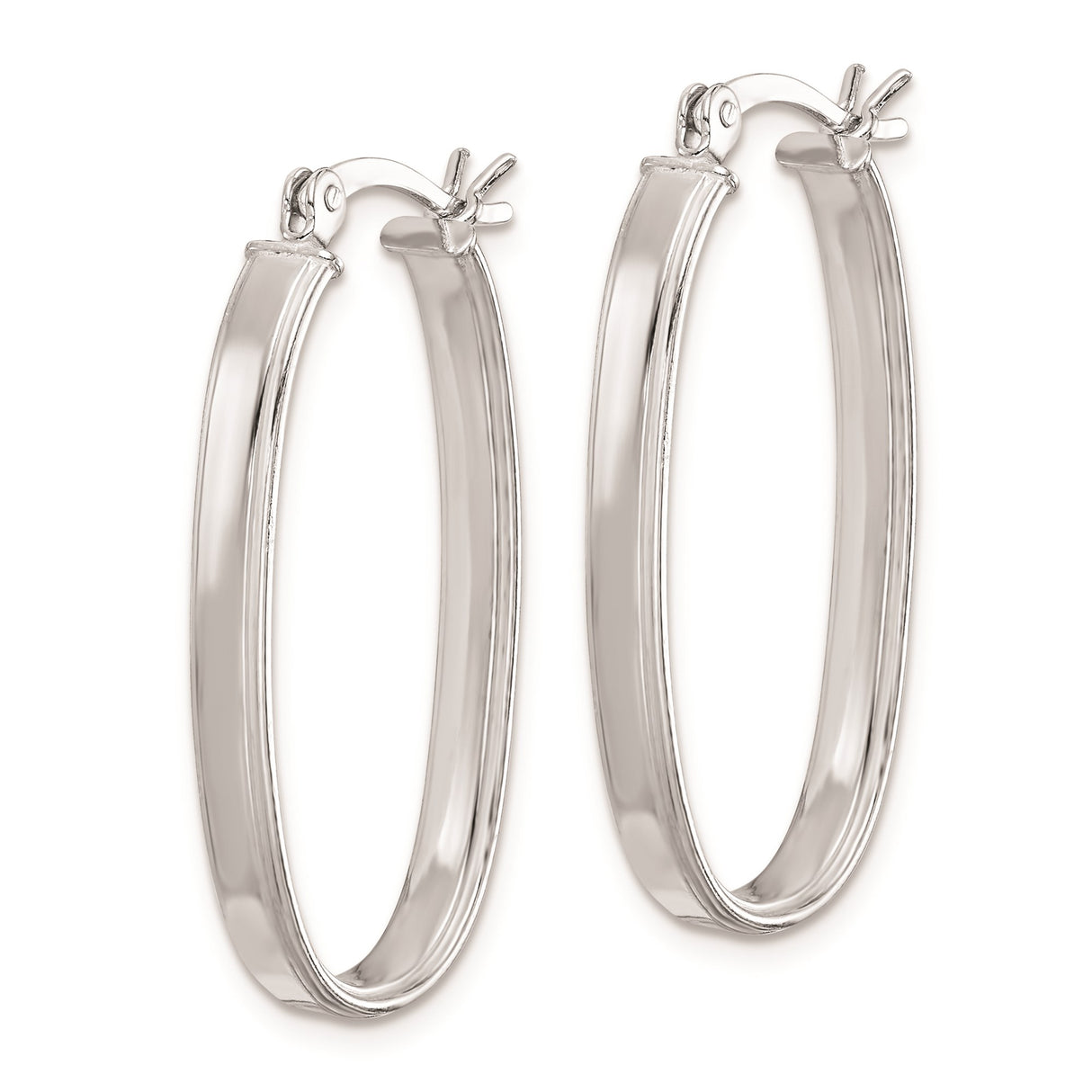 Sterling Silver Oval Hoop Earrings, High Polished Finish, Sleek Minimalist Design for Women