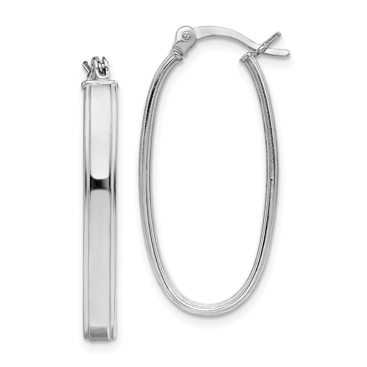 Sterling Silver Oval Hoop Earrings, High Polished Finish, Sleek Minimalist Design for Women