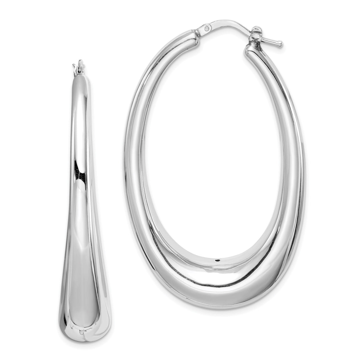 Sterling Silver Elongated Teardrop Hoop Earrings, Smooth Polished Finish, Lightweight Modern Design