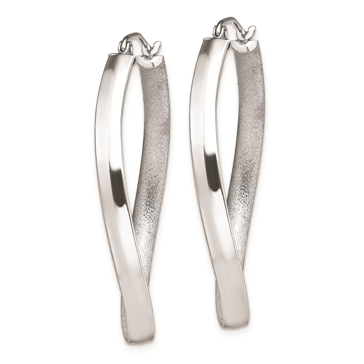 Sterling Silver Twisted Oval Hoop Earrings with Polished and Satin Finish for Women