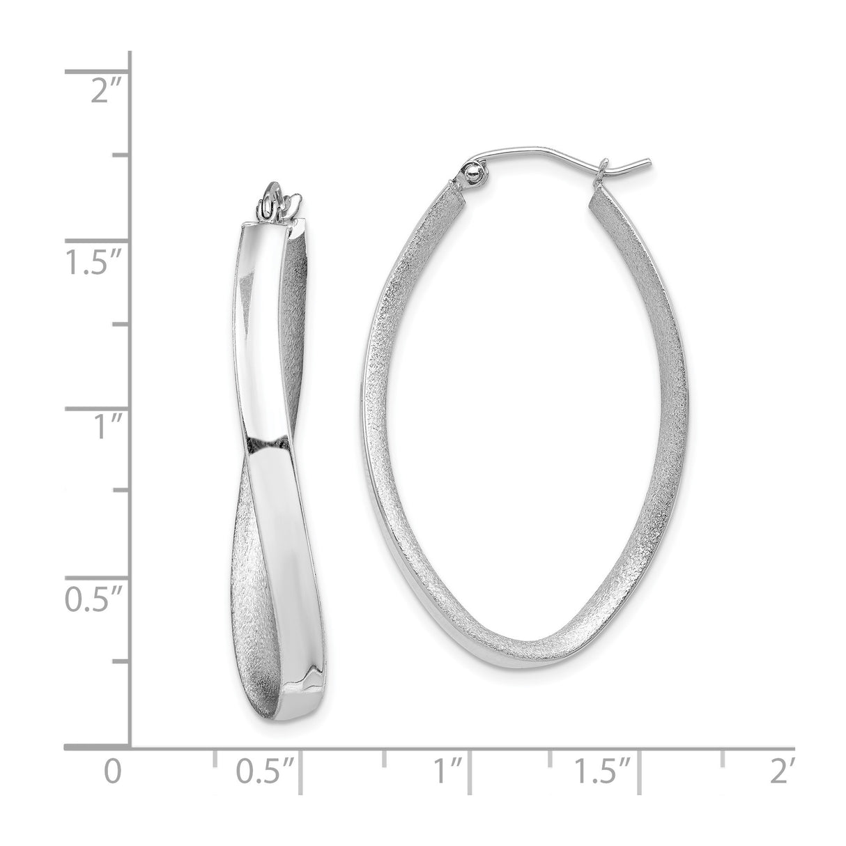 Sterling Silver Twisted Oval Hoop Earrings with Polished and Satin Finish for Women