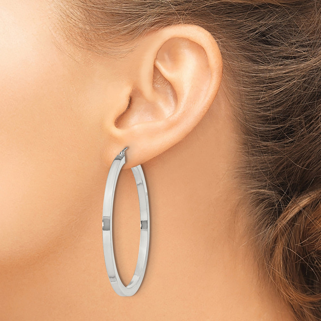 Sterling Silver Hoop Earrings, Classic Round Polished Design, Lightweight Medium Size for Women