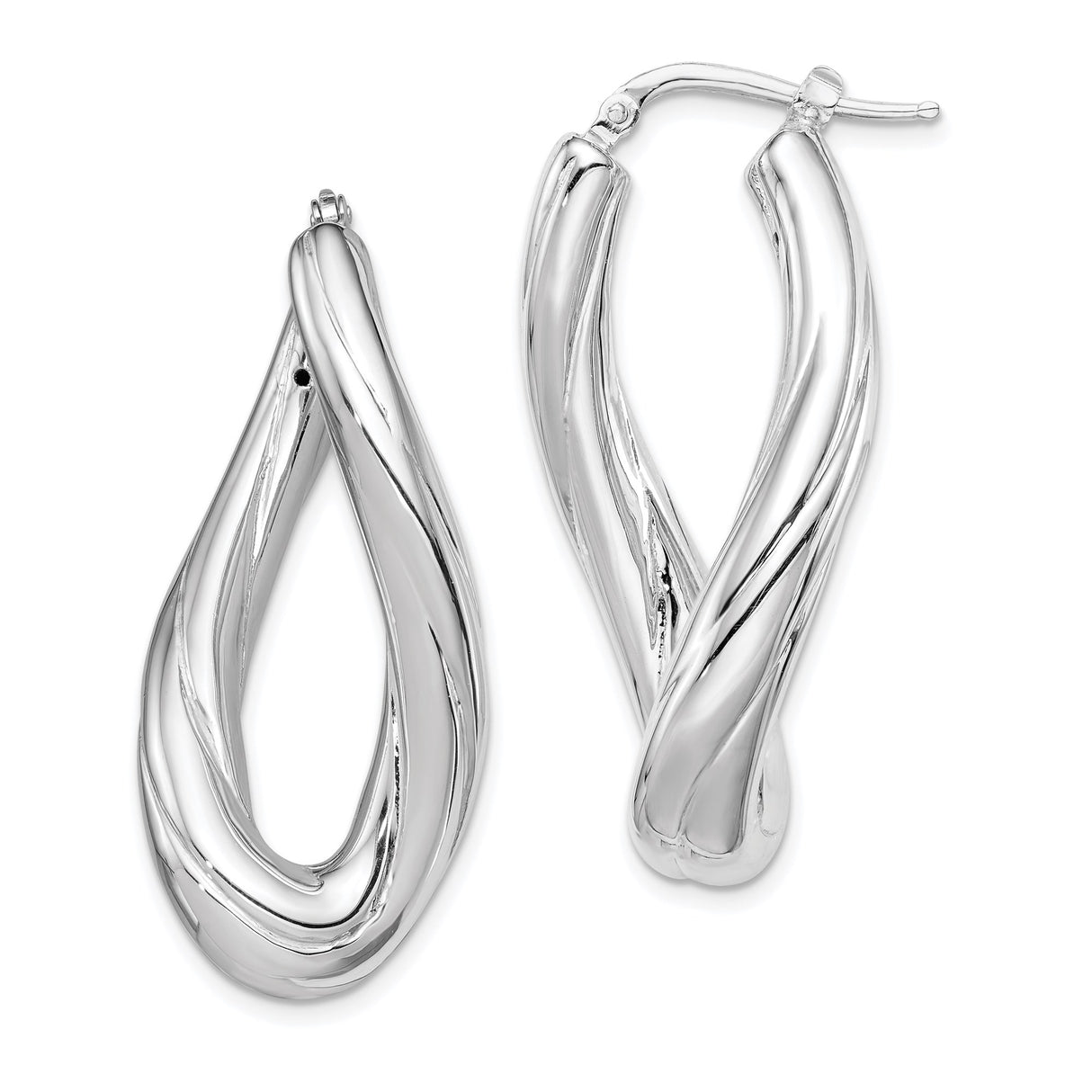 Sterling Silver Twisted Teardrop Hoop Earrings, Lightweight Intertwined Oval Design for Women