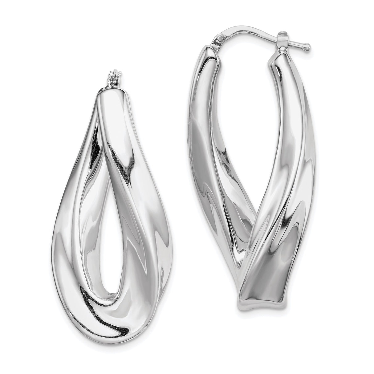 Sterling Silver Twisted Teardrop Hoop Earrings with Sleek Modern Sculptural Design
