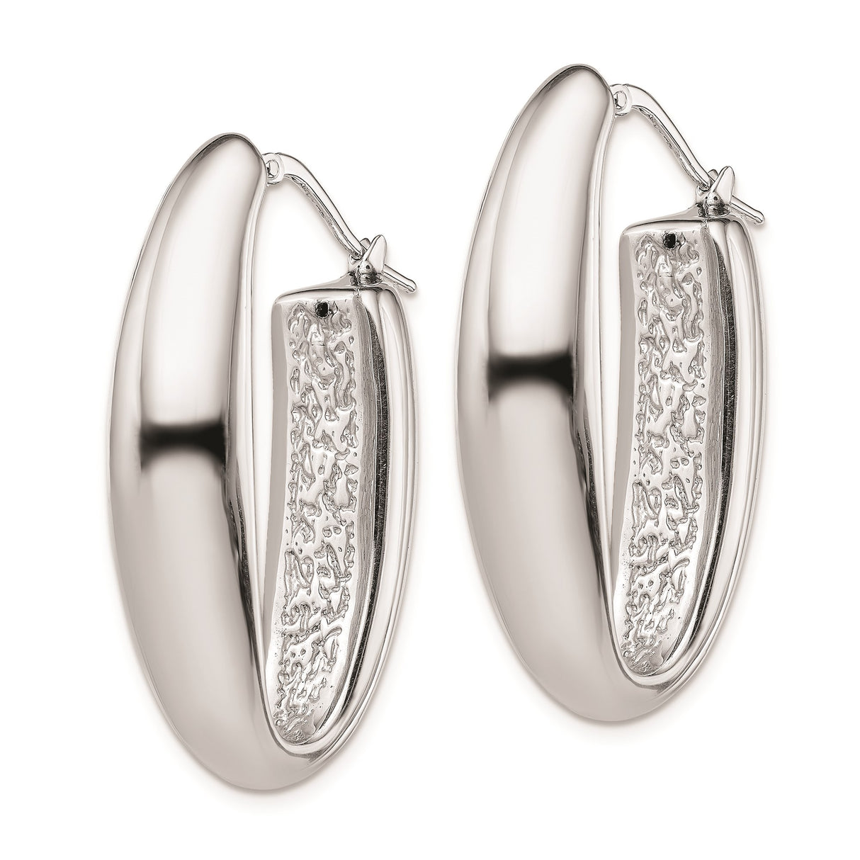 Sterling Silver Oval Hoop Earrings, Domed High Polish Finish, Snap Back Closure