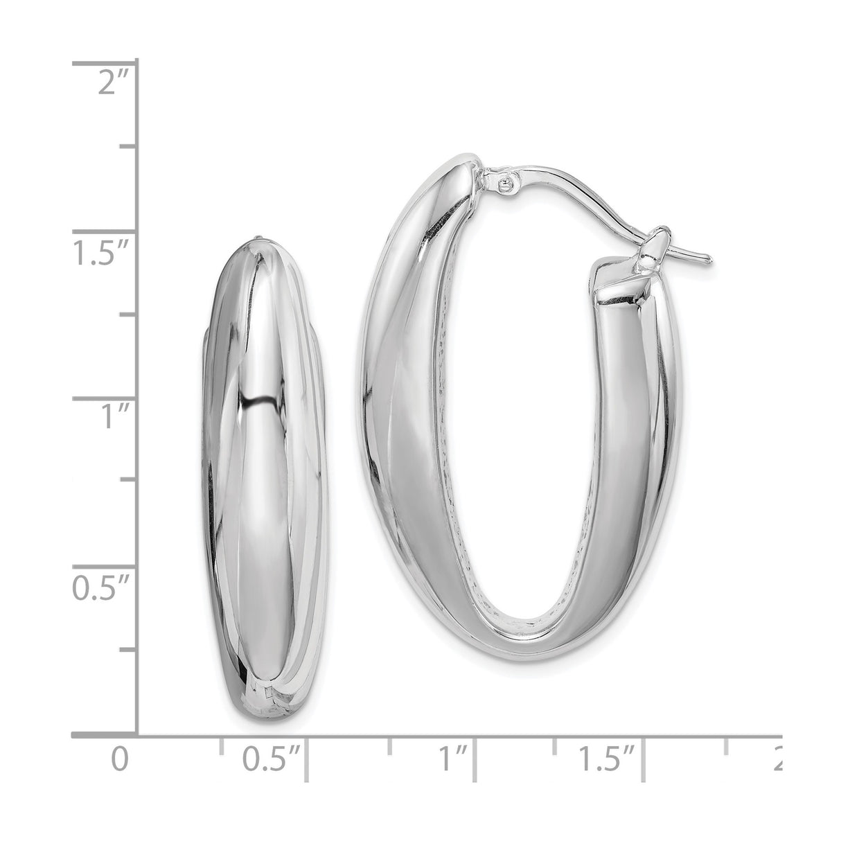 Sterling Silver Oval Hoop Earrings, Domed High Polish Finish, Snap Back Closure