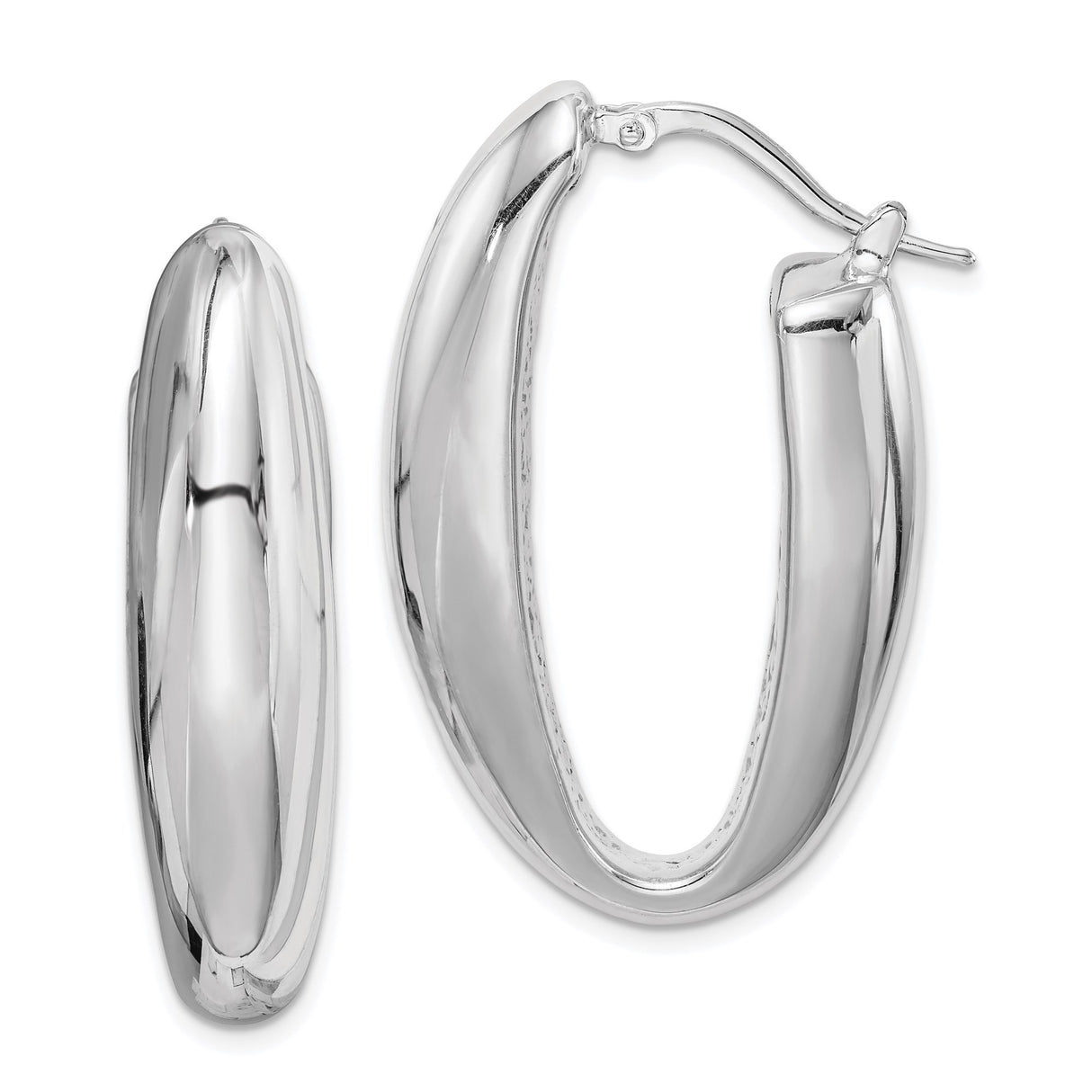 Sterling Silver Oval Hoop Earrings, Domed High Polish Finish, Snap Back Closure
