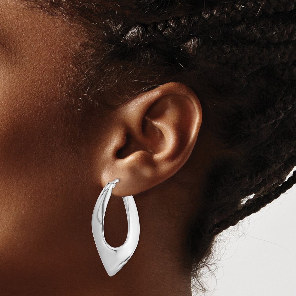 Sterling Silver Twisted Teardrop Hoop Earrings, Abstract Curved Sculptural Design for Women