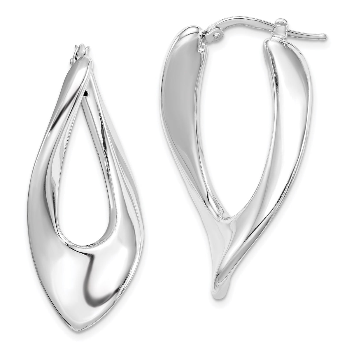 Sterling Silver Twisted Teardrop Hoop Earrings, Abstract Curved Sculptural Design for Women