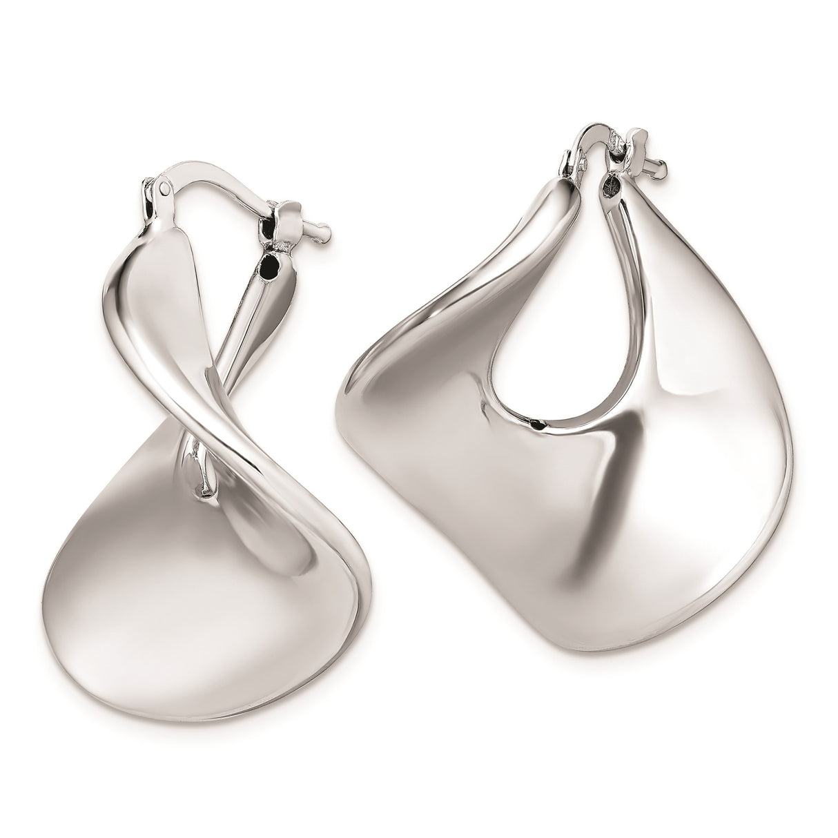 Sterling Silver Abstract Hoop Earrings with Sculptural Fluid Design, Modern Geometric Style