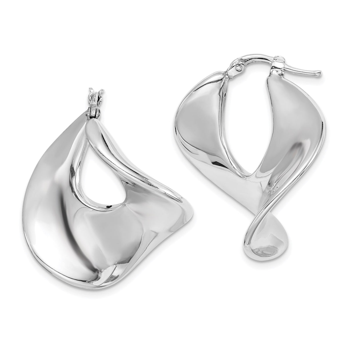 Sterling Silver Abstract Hoop Earrings with Sculptural Fluid Design, Modern Geometric Style