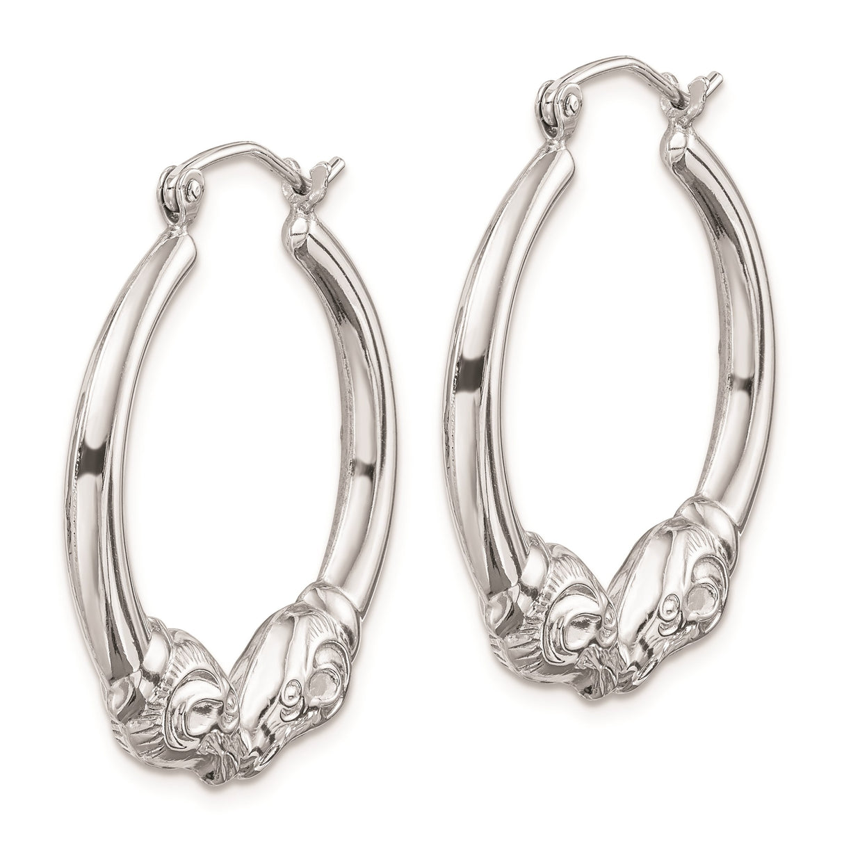 Sterling Silver Hoop Earrings with Ram Head Design, Zodiac Astrology Theme