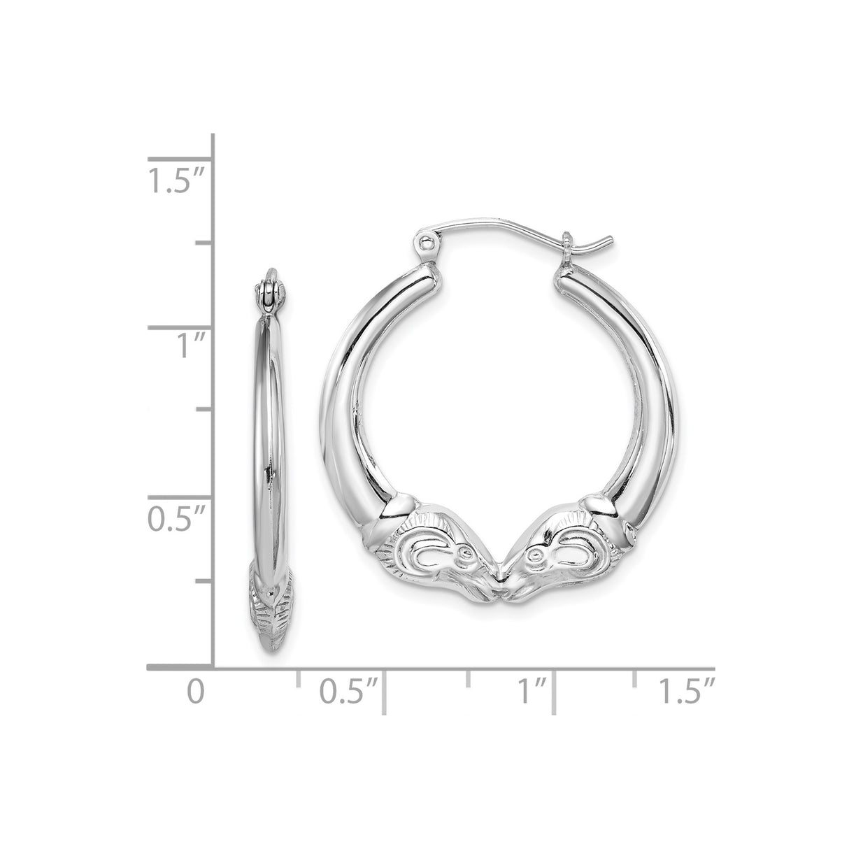 Sterling Silver Hoop Earrings with Ram Head Design, Zodiac Astrology Theme