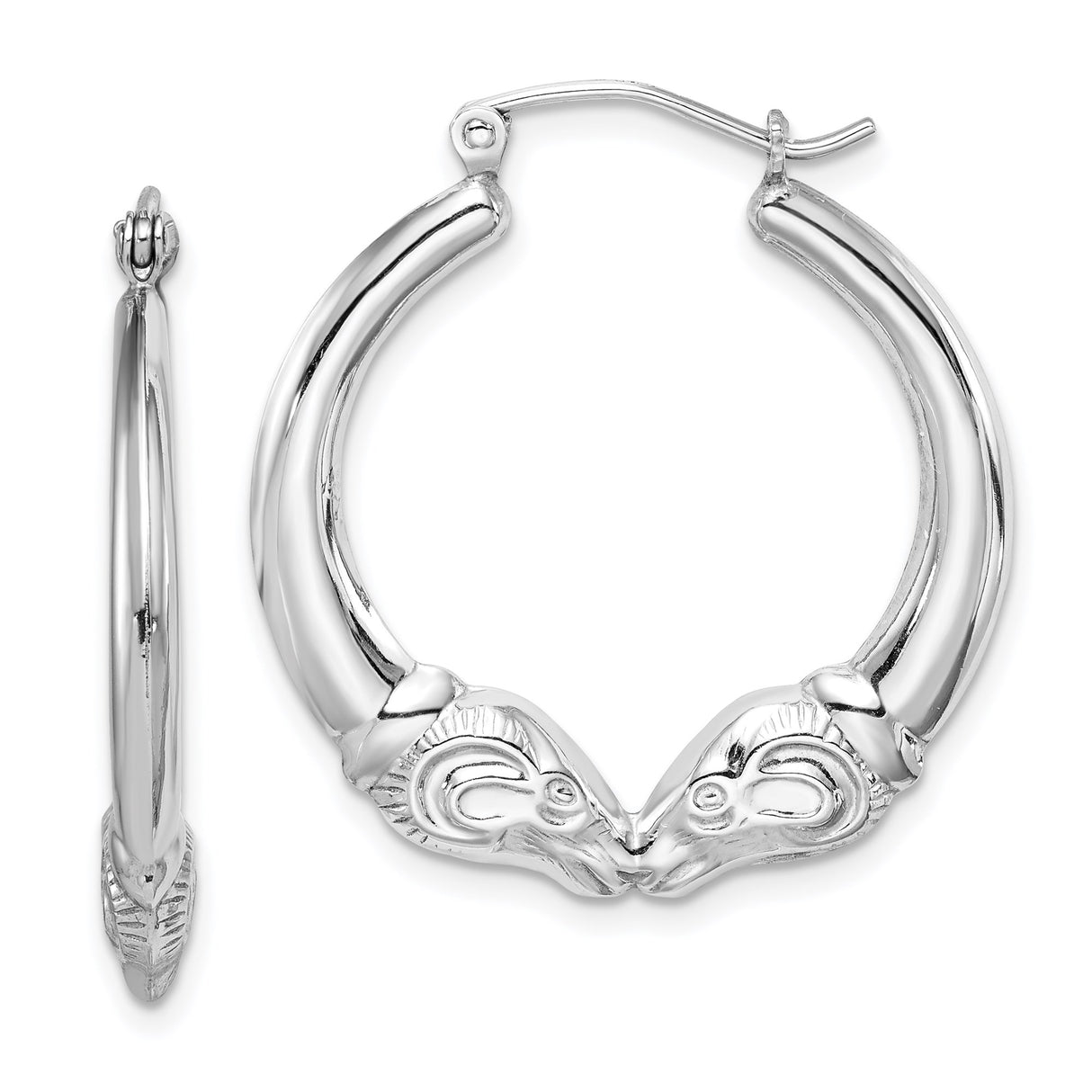 Sterling Silver Hoop Earrings with Ram Head Design, Zodiac Astrology Theme