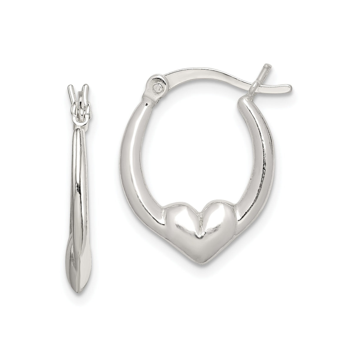 Sterling Silver Heart Hoop Earrings, Polished Heart-Shaped Hoops for Women