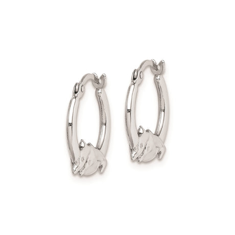 Sterling Silver Dolphin Hoop Earrings with Leaping Dolphin Design, Ocean Theme Jewelry