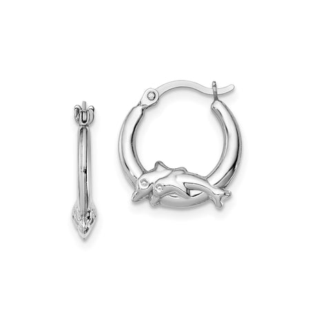 Sterling Silver Dolphin Hoop Earrings with Leaping Dolphin Design, Ocean Theme Jewelry