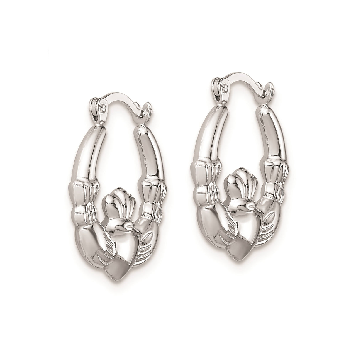 Sterling Silver Claddagh Hoop Earrings with Crowned Heart and Hands Design for Women