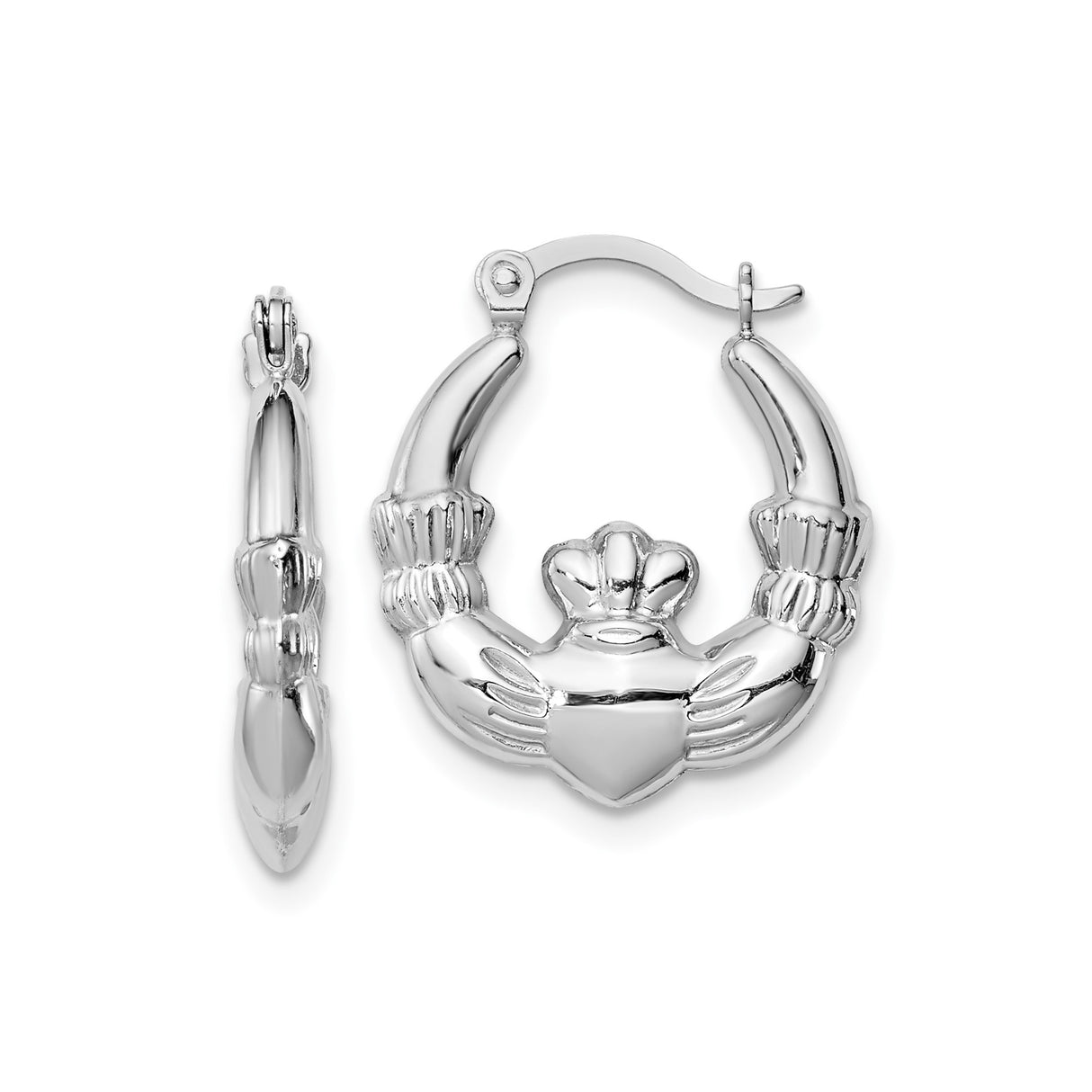 Sterling Silver Claddagh Hoop Earrings with Crowned Heart and Hands Design for Women