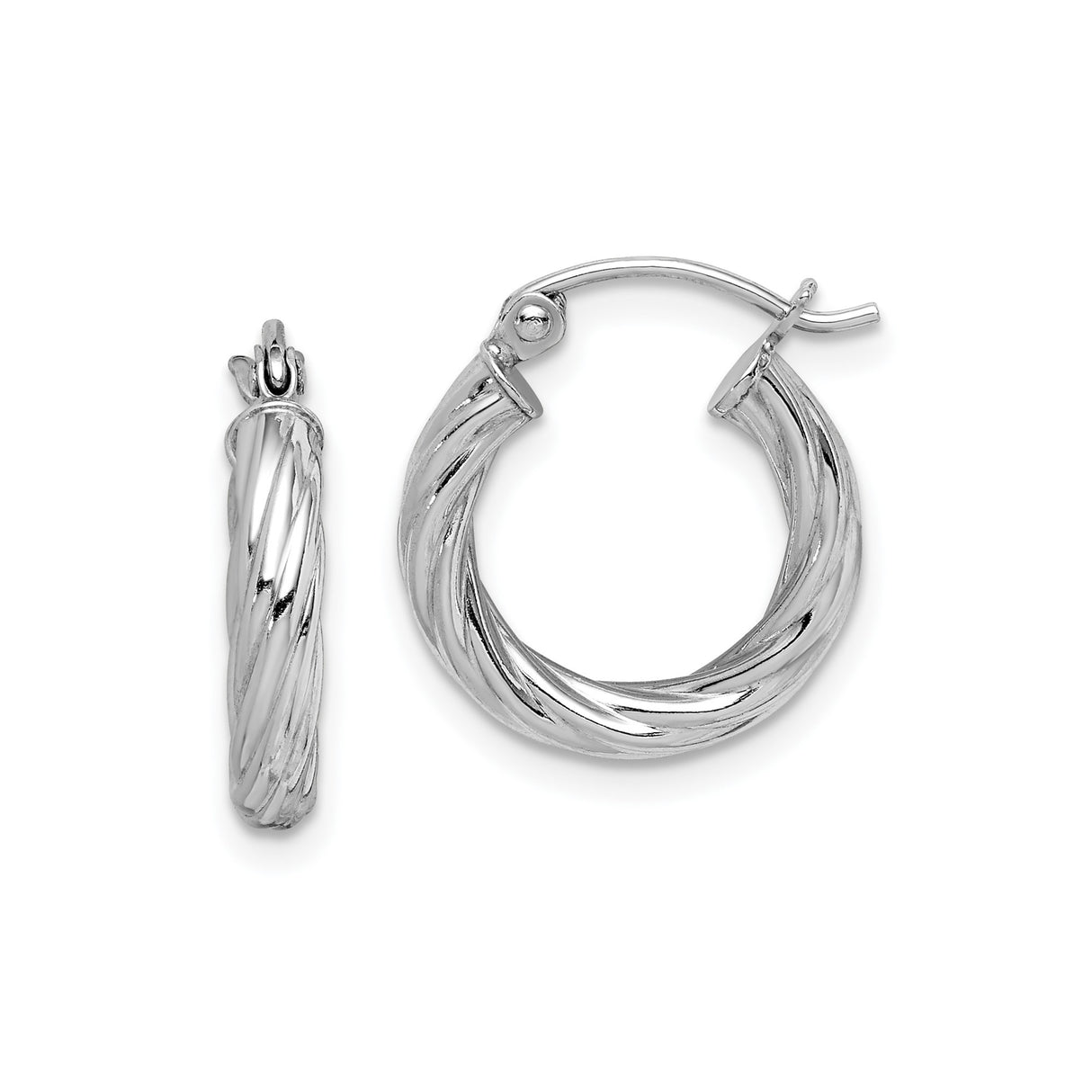 Sterling Silver Twisted Rope Hoop Earrings, Polished Finish, Medium Size for Women