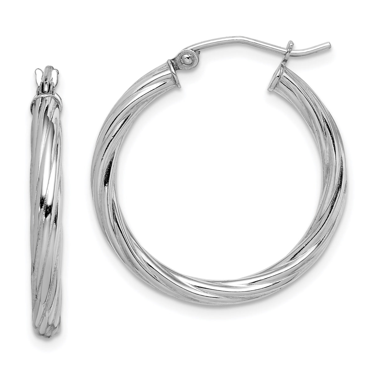 Sterling Silver Twisted Hoop Earrings, Polished Rope Style Medium Hoops for Women