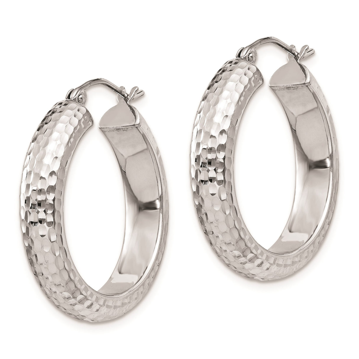 Sterling Silver Hoop Earrings, Textured Hammered Round Design with Latch-Back Clasp