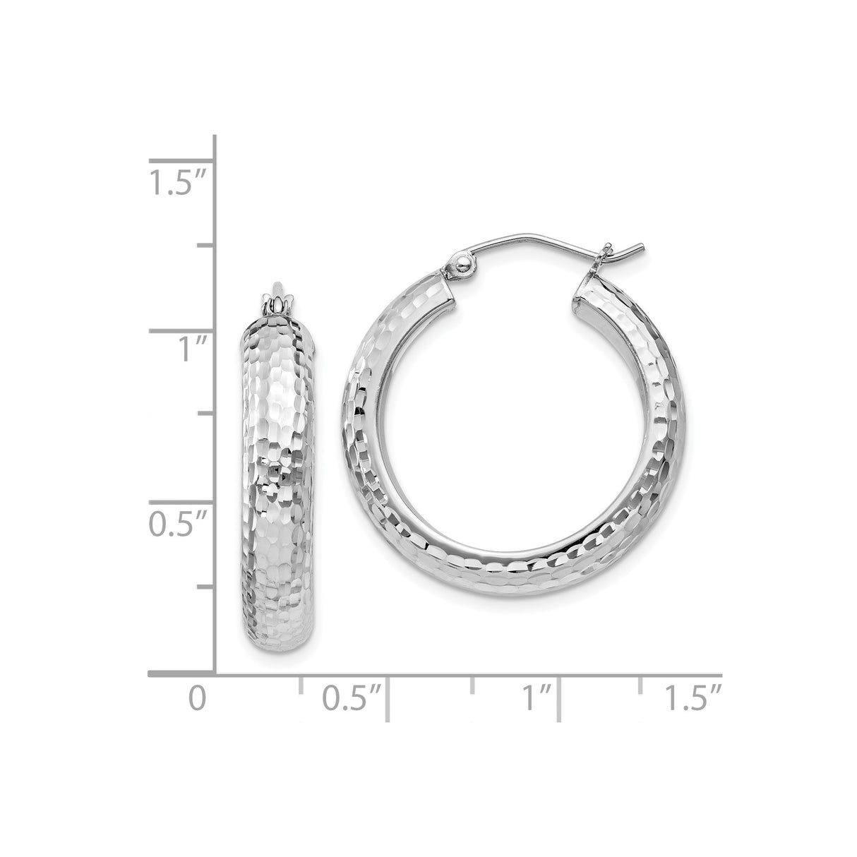 Sterling Silver Hoop Earrings, Textured Hammered Round Design with Latch-Back Clasp